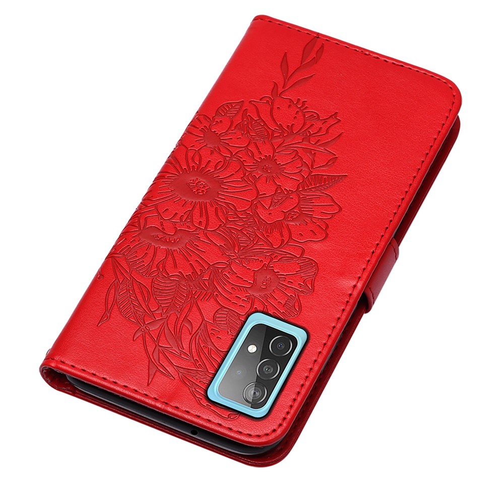 Imprint Butterfly Flower Pattern Wallet Stand Leather Case for Samsung Galaxy A52 5G - Red-5