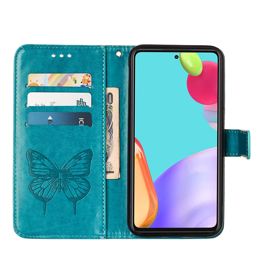 Imprint Butterfly Flower Pattern Sweelt Stand Teather Case Для Samsung Galaxy A52 4G/5G / A52s 5G - Синий-6