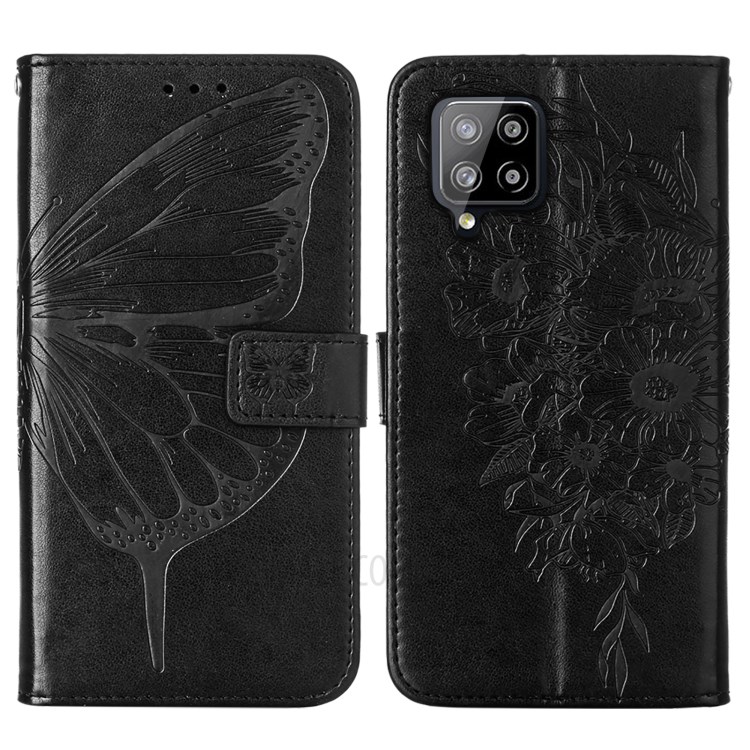 Imprint Butterfly Flower Pattern Wallet Stand Leather Case for Samsung Galaxy A42 5G - Black-3