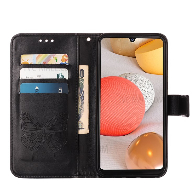 Imprint Butterfly Flower Pattern Wallet Stand Leather Case for Samsung Galaxy A42 5G - Black-5