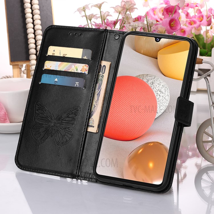 Imprint Butterfly Flower Pattern Wallet Stand Leather Case for Samsung Galaxy A42 5G - Black-8
