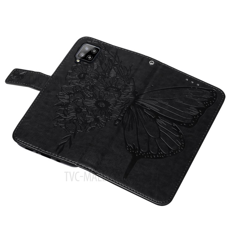Imprint Butterfly Flower Pattern Wallet Stand Leather Case for Samsung Galaxy A42 5G - Black-9