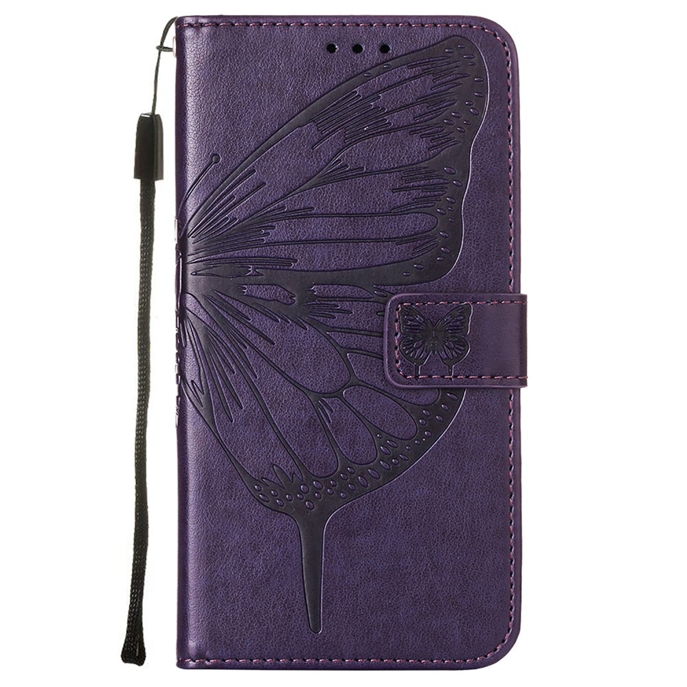 Imprint Butterfly Flower Pattern Wallet Stand Leather Case for Samsung Galaxy A32 - Dark Purple-2