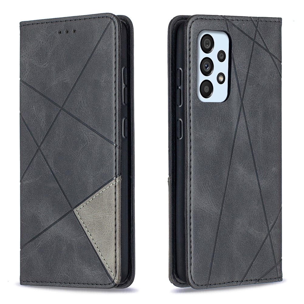 For Samsung Galaxy A52 5G Geometric Pattern Leather Stand Case Card Holder Shell - Black-1