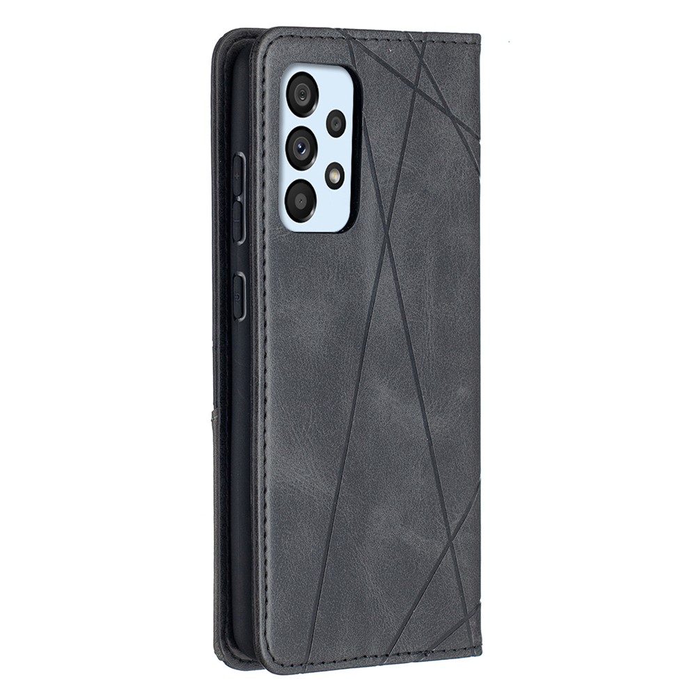 For Samsung Galaxy A52 5G Geometric Pattern Leather Stand Case Card Holder Shell - Black-10