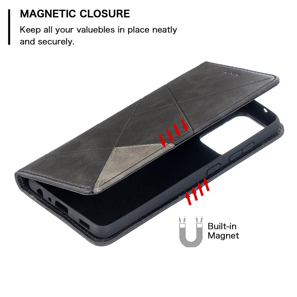 For Samsung Galaxy A52 5G Geometric Pattern Leather Stand Case Card Holder Shell - Black-4