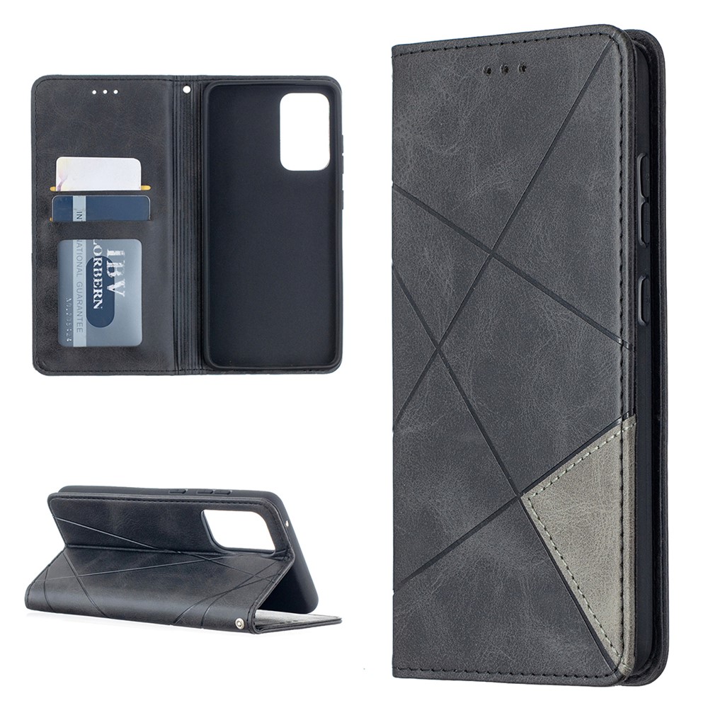 For Samsung Galaxy A52 5G Geometric Pattern Leather Stand Case Card Holder Shell - Black-5