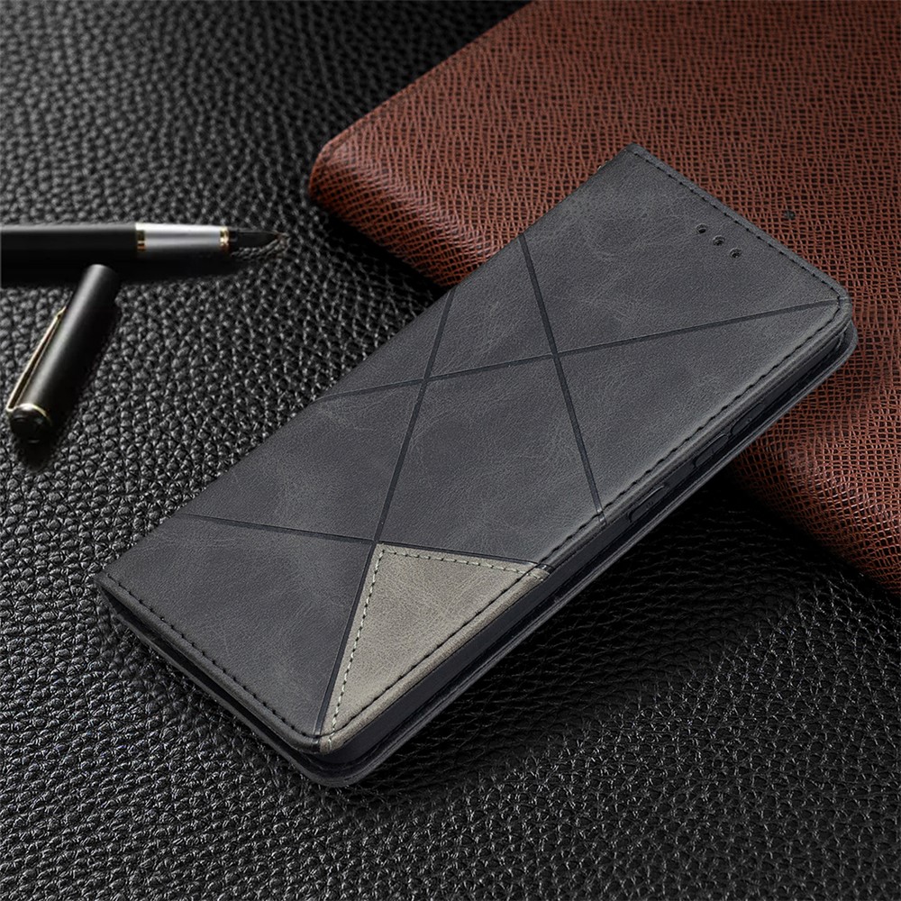 For Samsung Galaxy A52 5G Geometric Pattern Leather Stand Case Card Holder Shell - Black-6