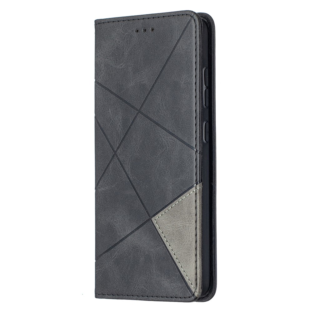 For Samsung Galaxy A52 5G Geometric Pattern Leather Stand Case Card Holder Shell - Black-9