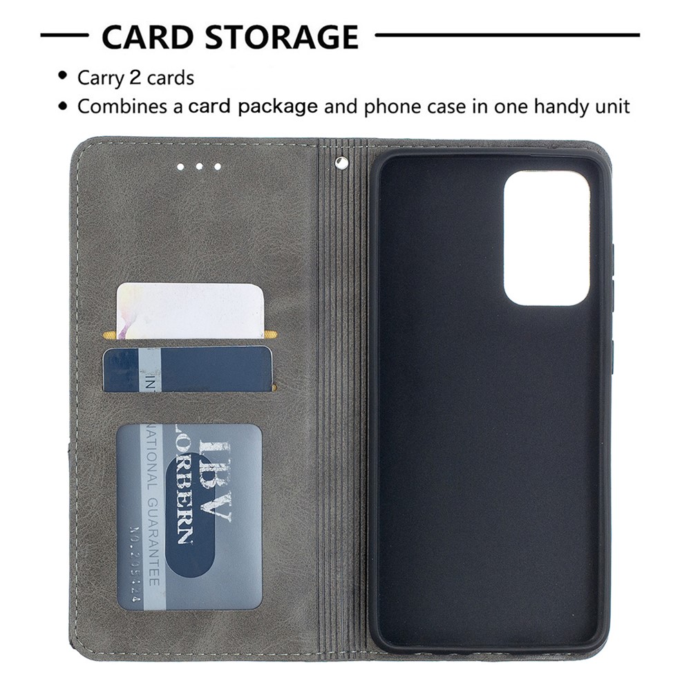 For Samsung Galaxy A52 5G Geometric Pattern Leather Stand Case Card Holder Shell - Grey-2