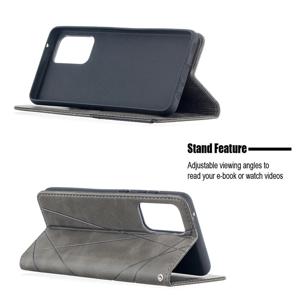 For Samsung Galaxy A52 5G Geometric Pattern Leather Stand Case Card Holder Shell - Grey-3
