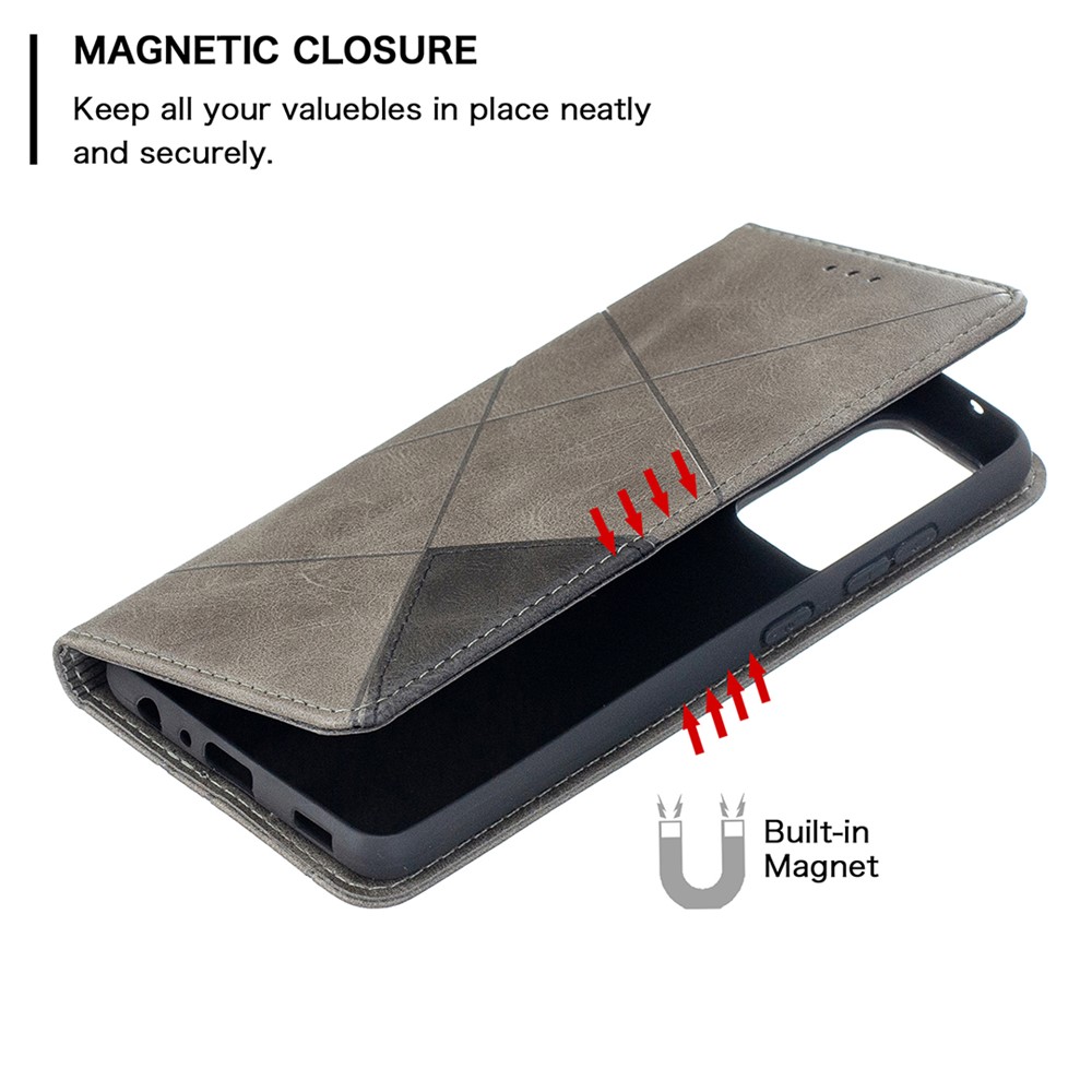 For Samsung Galaxy A52 5G Geometric Pattern Leather Stand Case Card Holder Shell - Grey-4