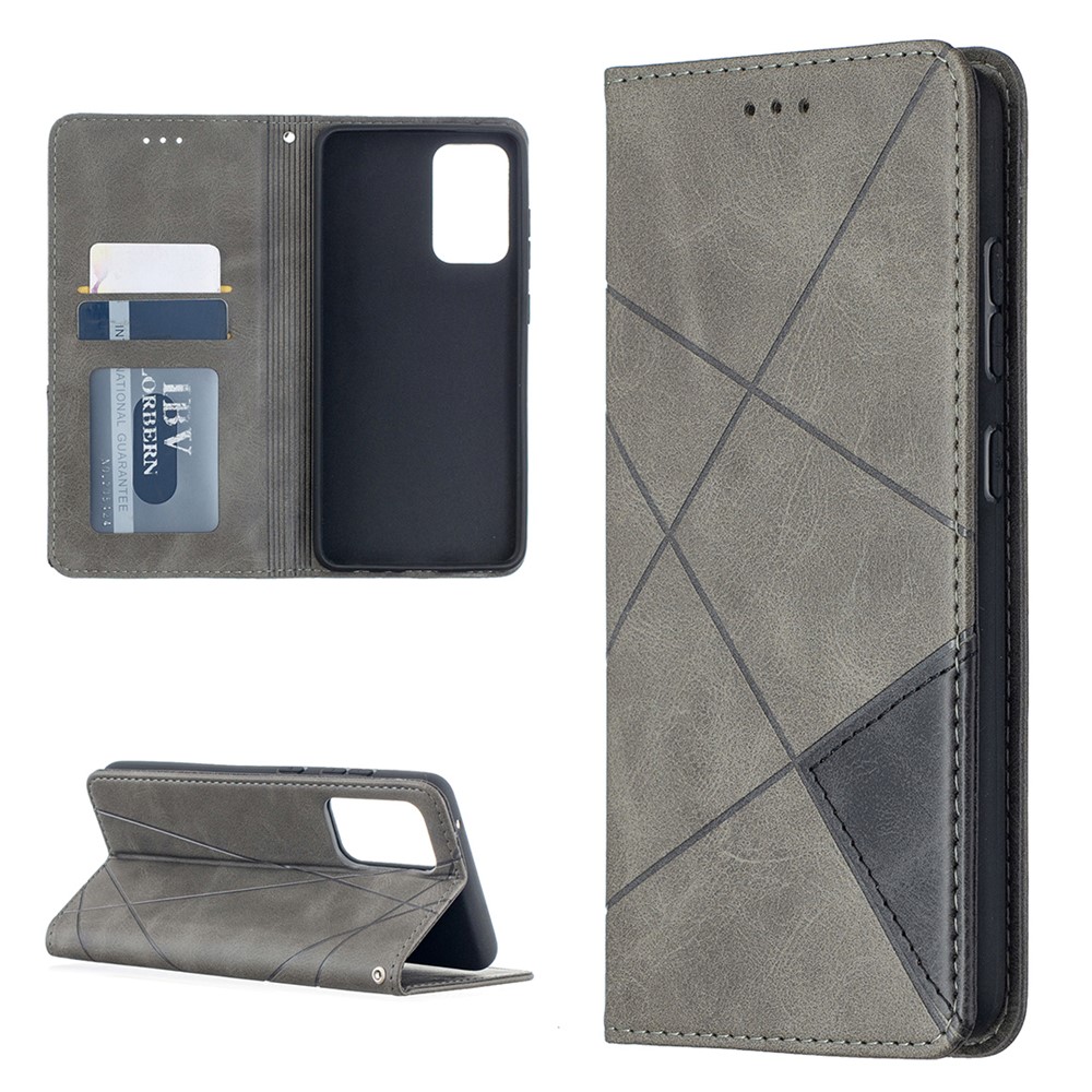 For Samsung Galaxy A52 5G Geometric Pattern Leather Stand Case Card Holder Shell - Grey-5
