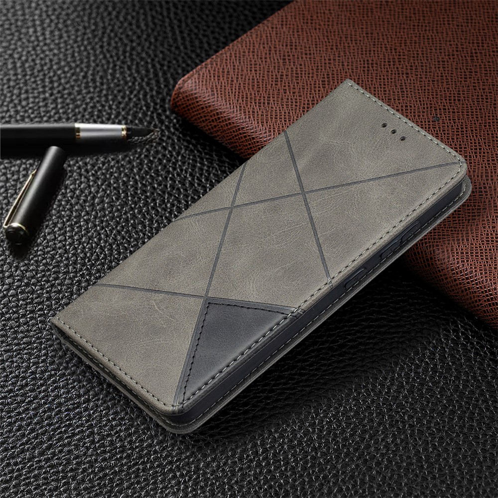 For Samsung Galaxy A52 5G Geometric Pattern Leather Stand Case Card Holder Shell - Grey-6