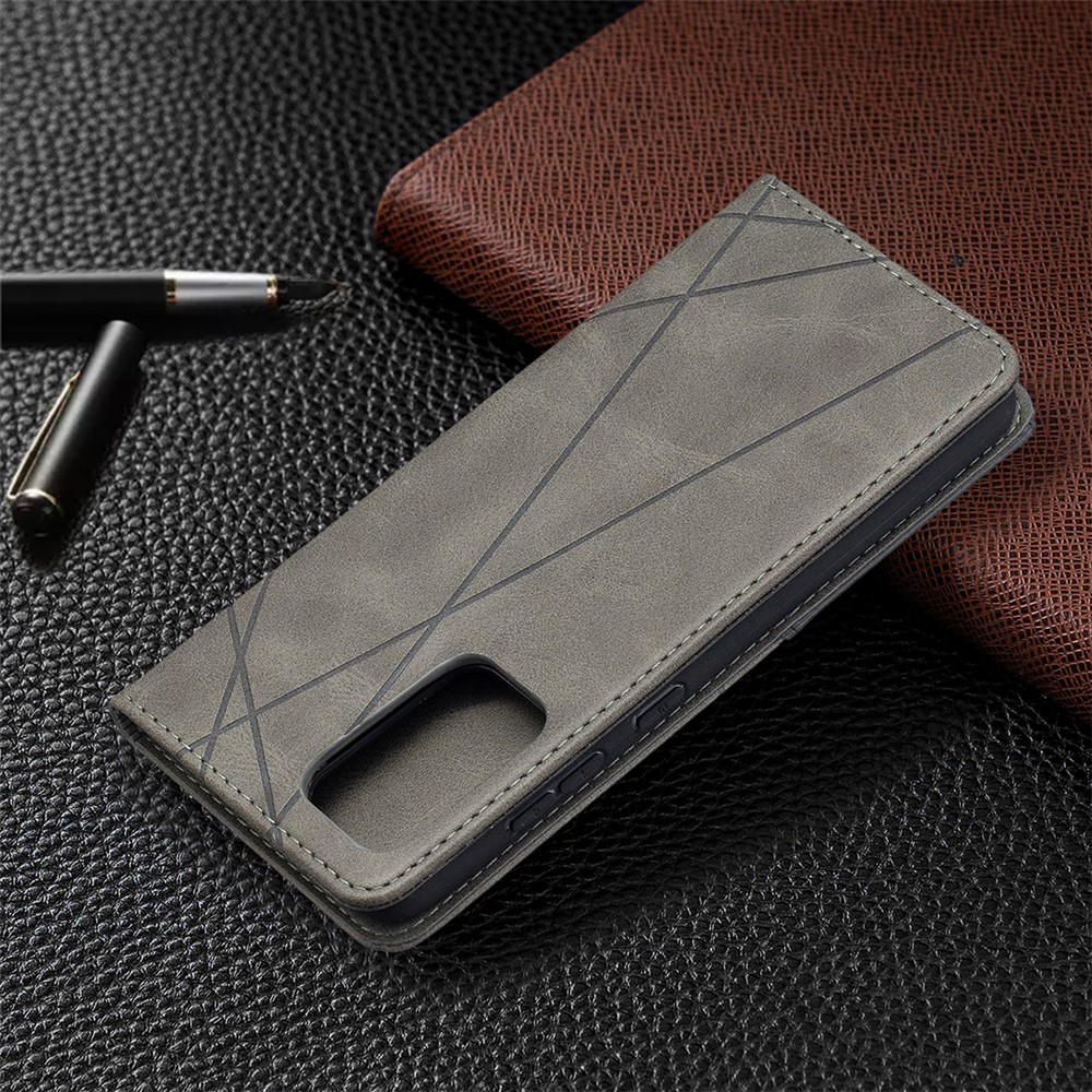 For Samsung Galaxy A52 5G Geometric Pattern Leather Stand Case Card Holder Shell - Grey-7