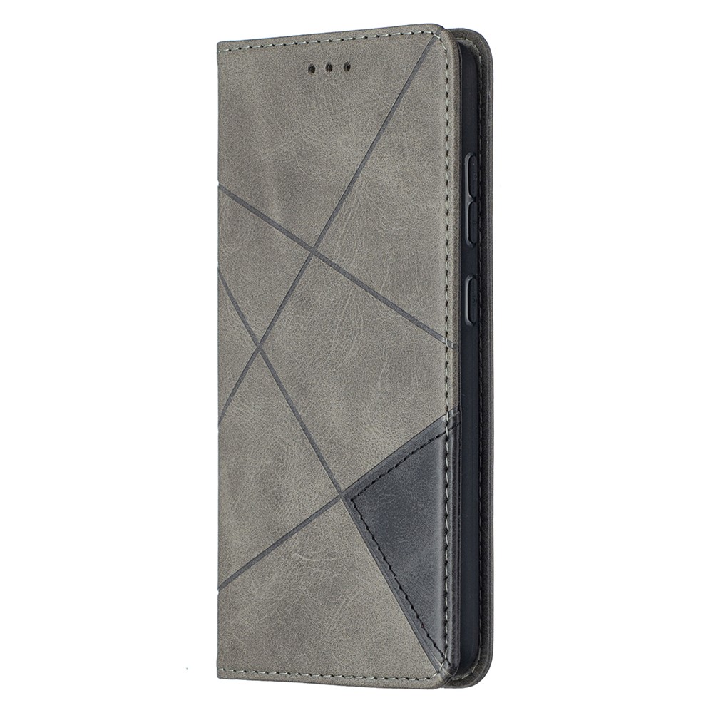 For Samsung Galaxy A52 5G Geometric Pattern Leather Stand Case Card Holder Shell - Grey-8