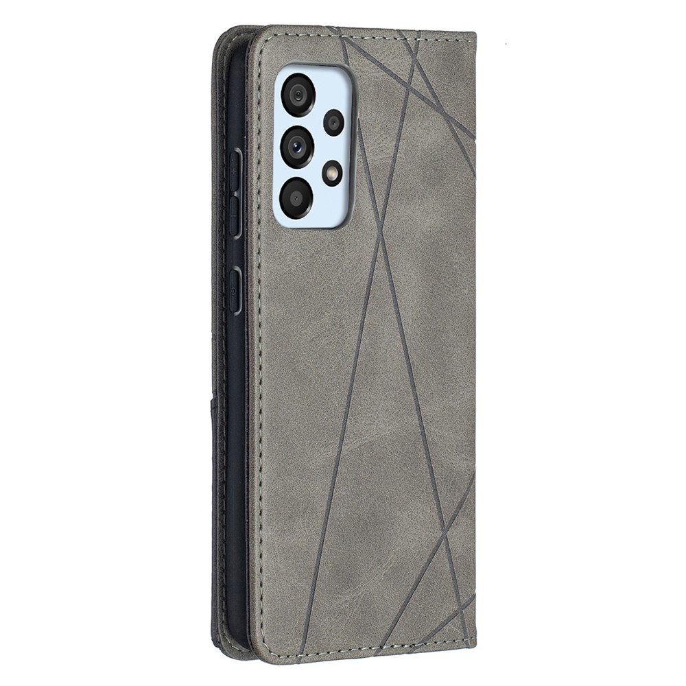 For Samsung Galaxy A52 5G Geometric Pattern Leather Stand Case Card Holder Shell - Grey-9