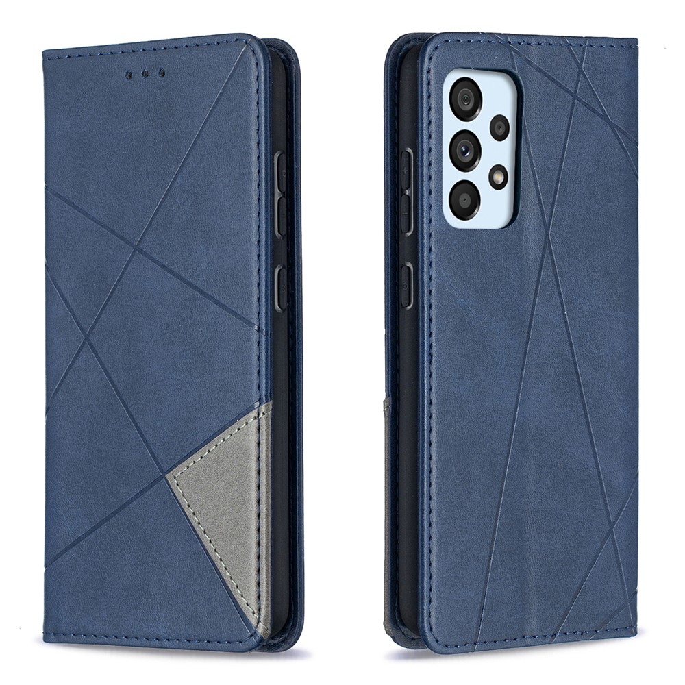 For Samsung Galaxy A52 5G Geometric Pattern Leather Stand Case Card Holder Shell - Blue-1