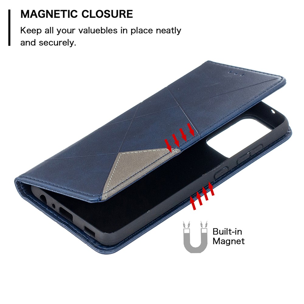 For Samsung Galaxy A52 5G Geometric Pattern Leather Stand Case Card Holder Shell - Blue-4