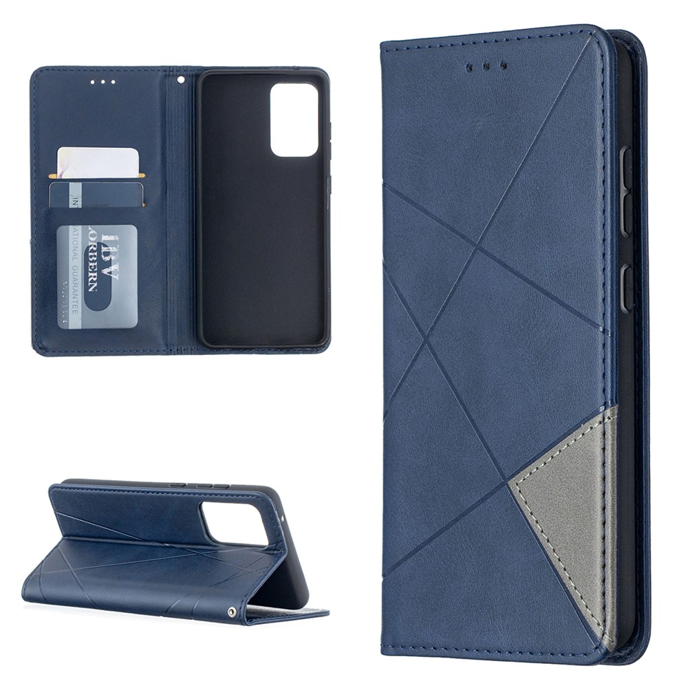 For Samsung Galaxy A52 5G Geometric Pattern Leather Stand Case Card Holder Shell - Blue-5
