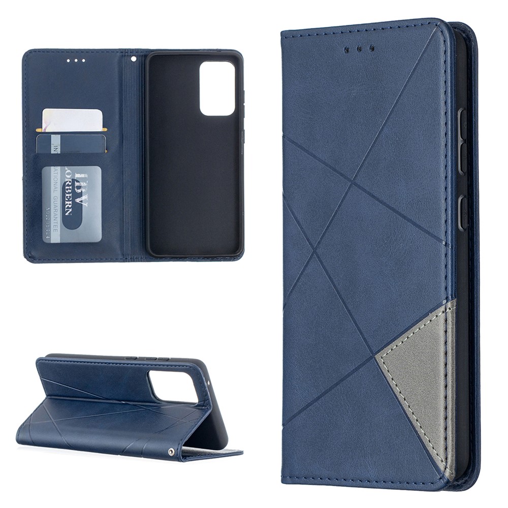 For Samsung Galaxy A52 4G/5G / A52s 5G Geometric Pattern Leather Stand Case Card Holder Shell - Blue-5