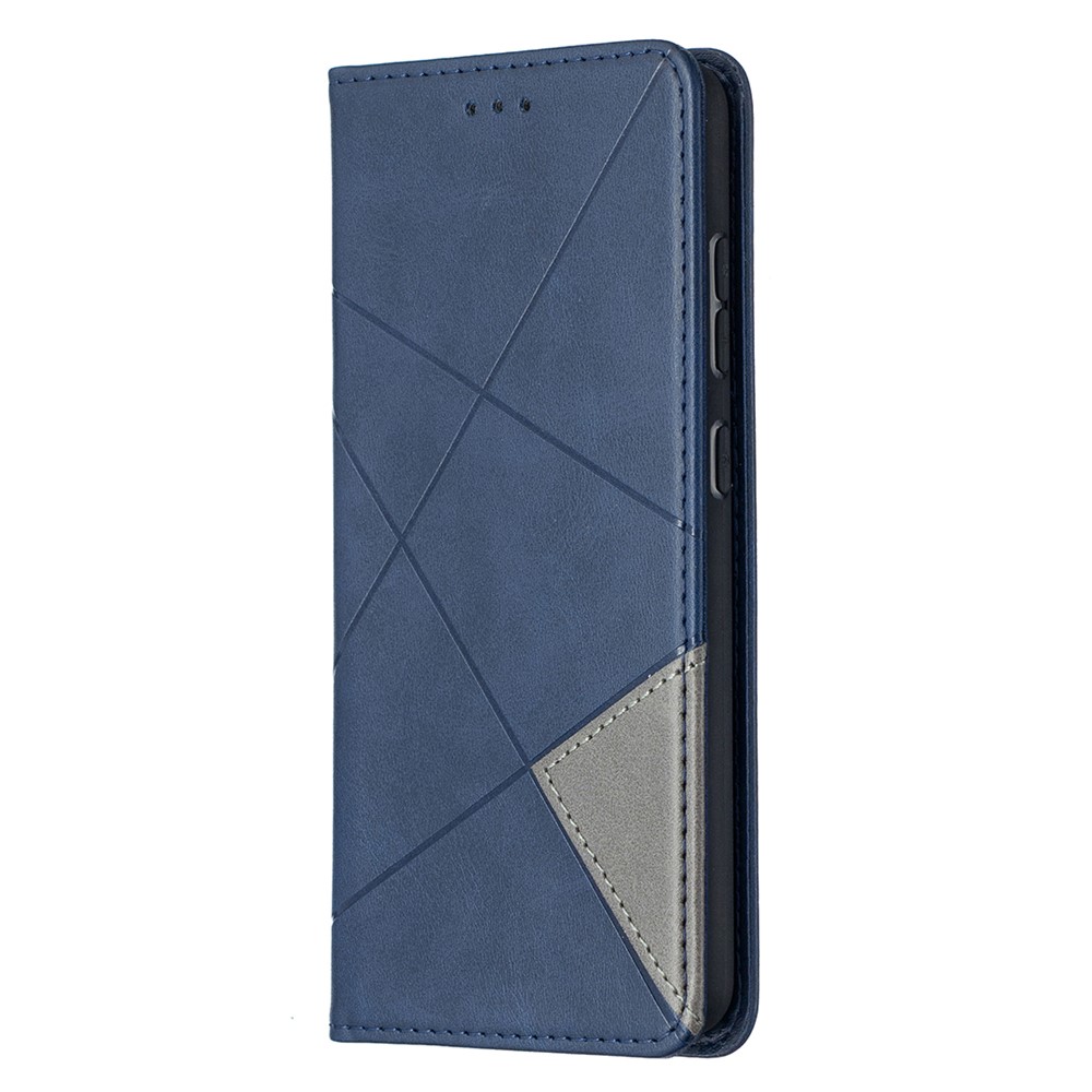For Samsung Galaxy A52 5G Geometric Pattern Leather Stand Case Card Holder Shell - Blue-8