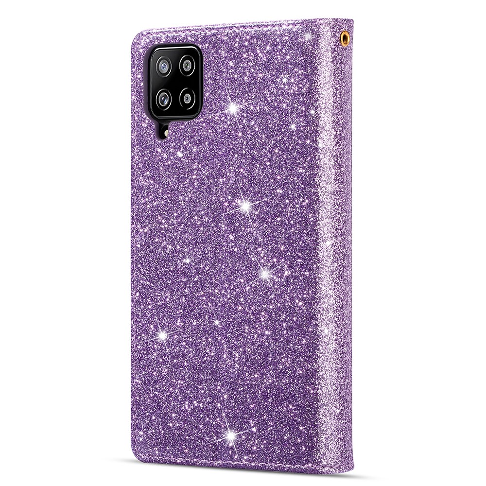 Glittery Starry Style Laser Carving Zipper Wallet Leather Case for Samsung Galaxy A12 - Purple-3