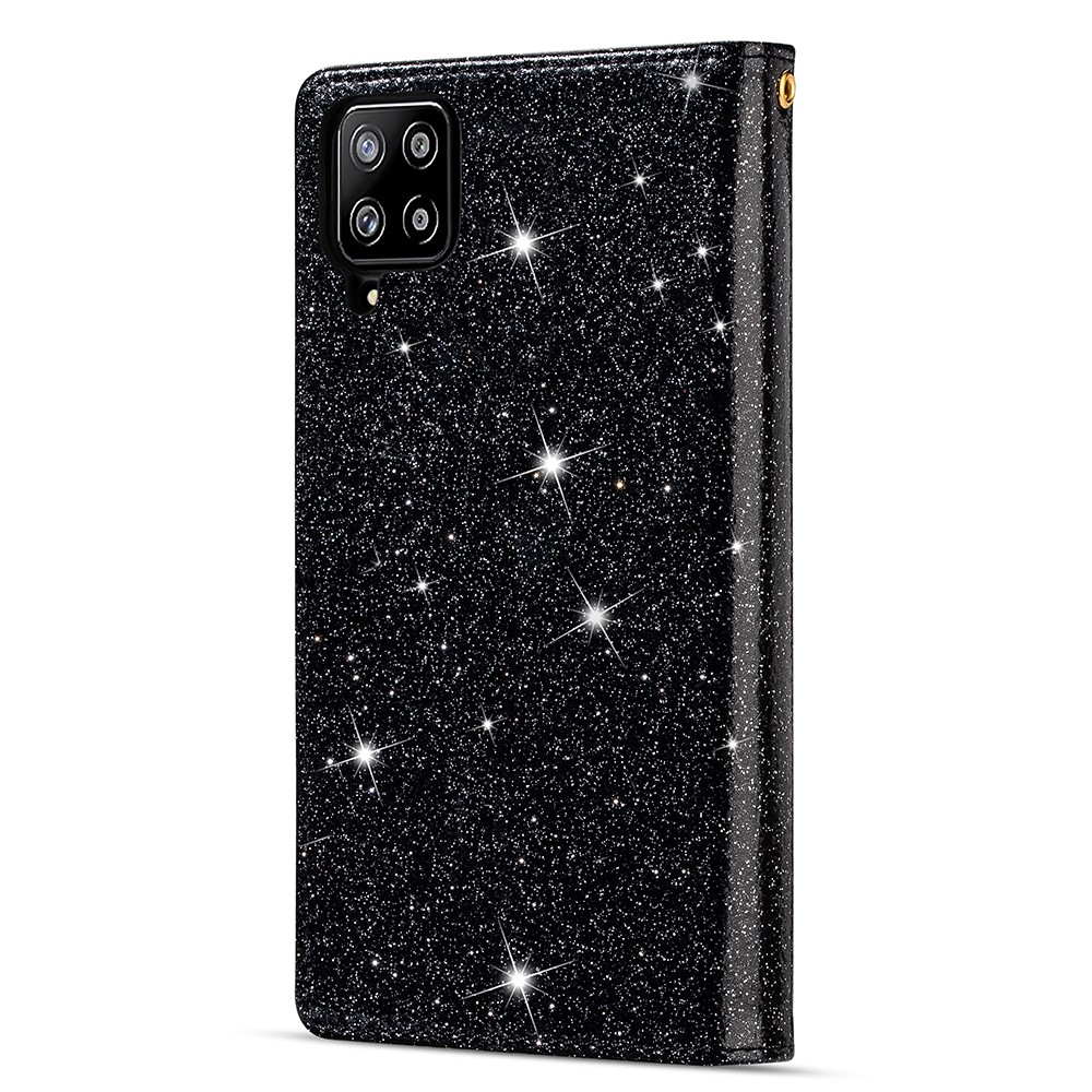 Glittery Starry Style Laser Carving Zipper Leather Smartphone Case for Samsung Galaxy A42 5G - Black-2