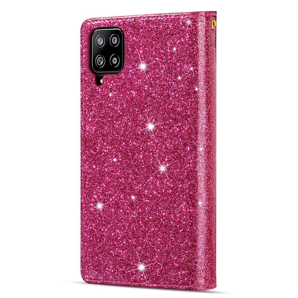 Glittery Starry Style Laser Carving Zipper Leather Smartphone Case for Samsung Galaxy A42 5G - Rose-3