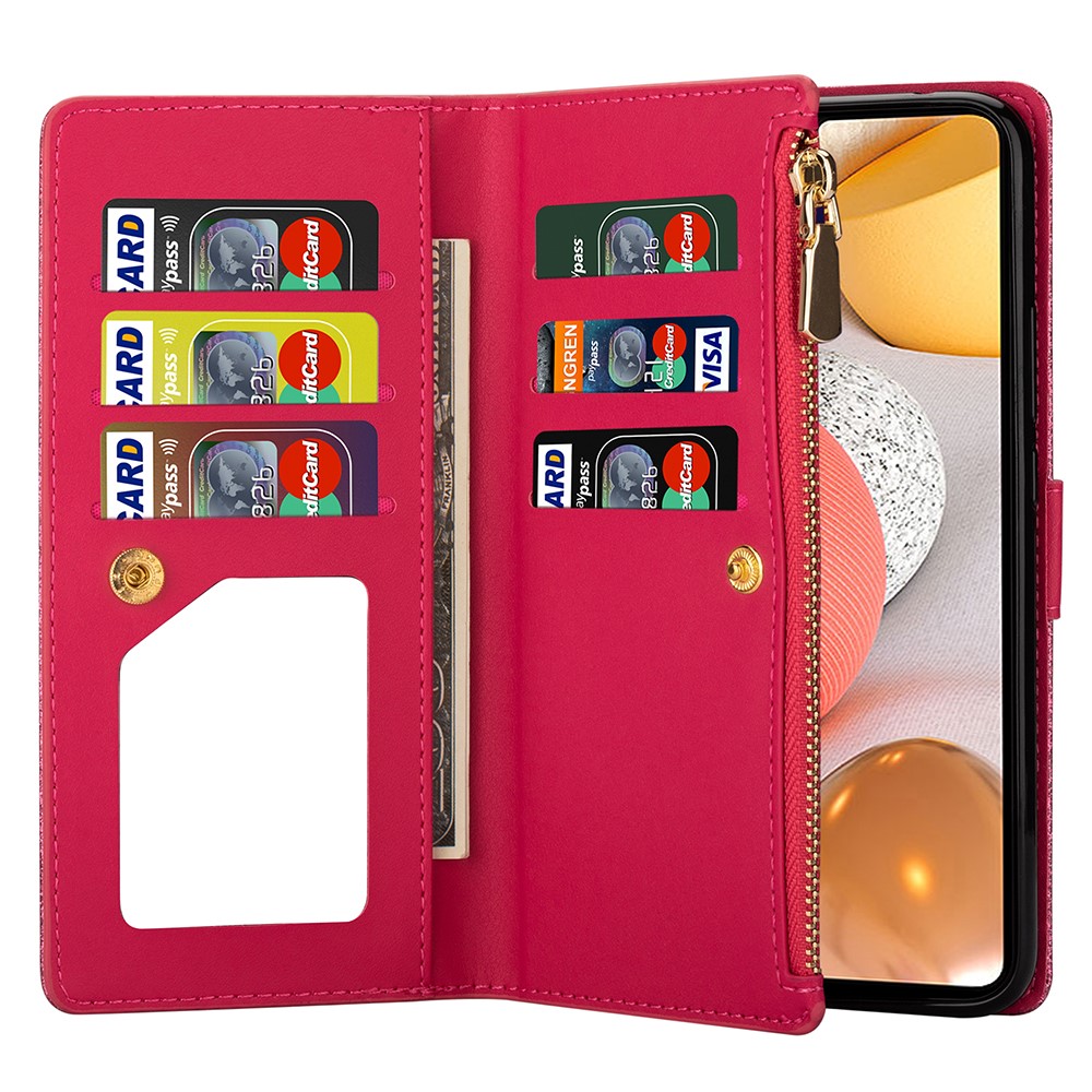 Glittery Starry Style Laser Carving Zipper Leather Smartphone Case for Samsung Galaxy A42 5G - Rose-6