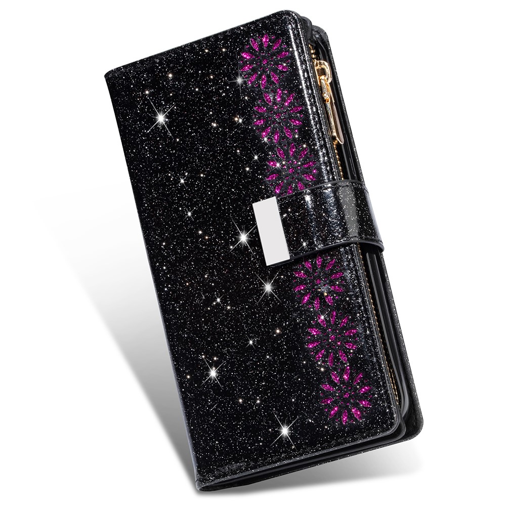 Glittery Starry Style Laser Carving Leather Stand Cover with Lanyard for Samsung Galaxy S21+5G - Black-8
