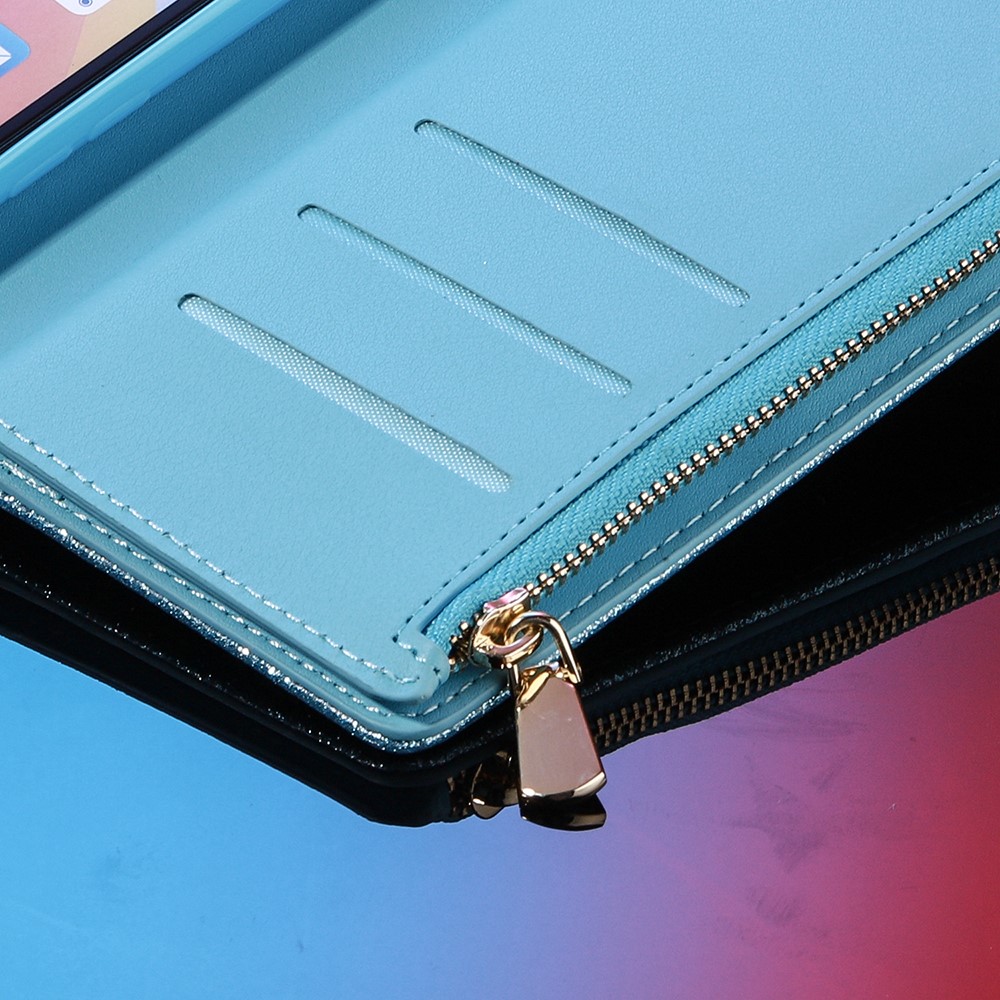 Glittery Starry Style Laser Carving Leather Cell Phone Cover with Strap for Samsung Galaxy S21 Ultra 5G - Blue-12