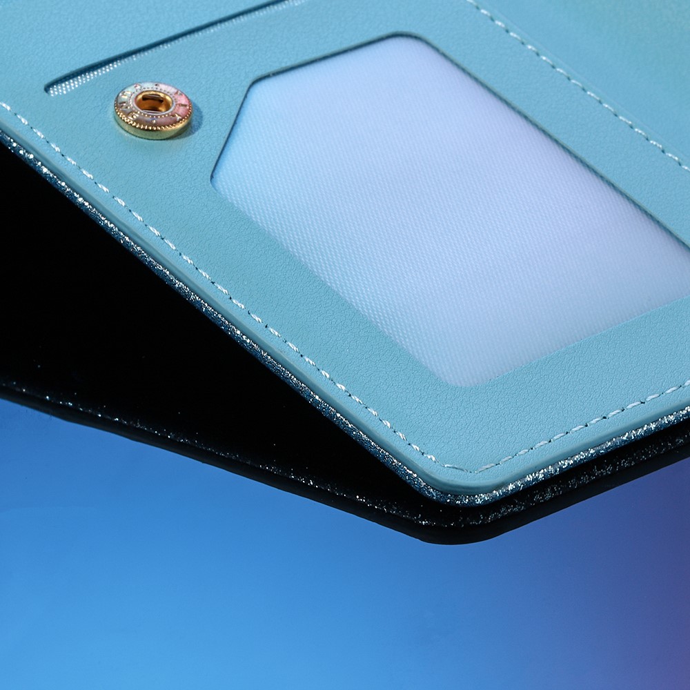 Glittery Starry Style Laser Carving Leather Cell Phone Cover with Strap for Samsung Galaxy S21 Ultra 5G - Blue-13