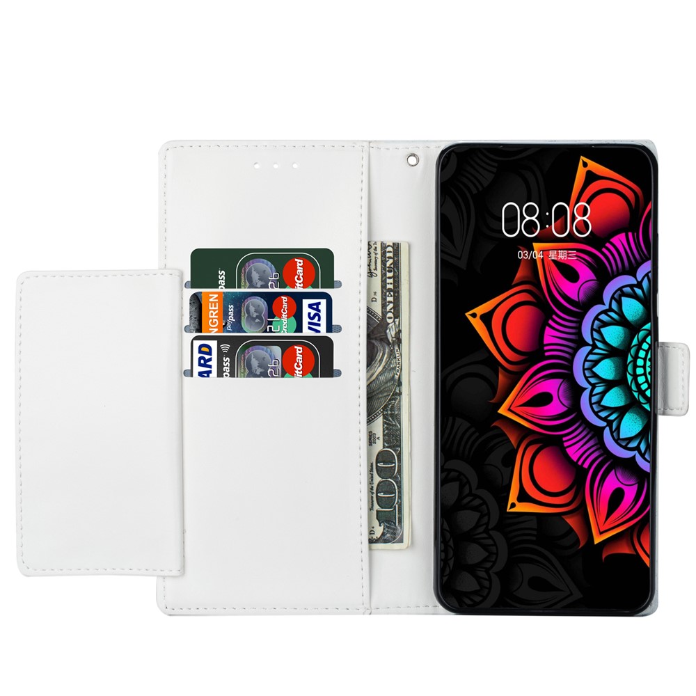 Flower Patterned PU Leather Wallet Stand Shell with Lanyard for Samsung Galaxy A42 5G - White-5