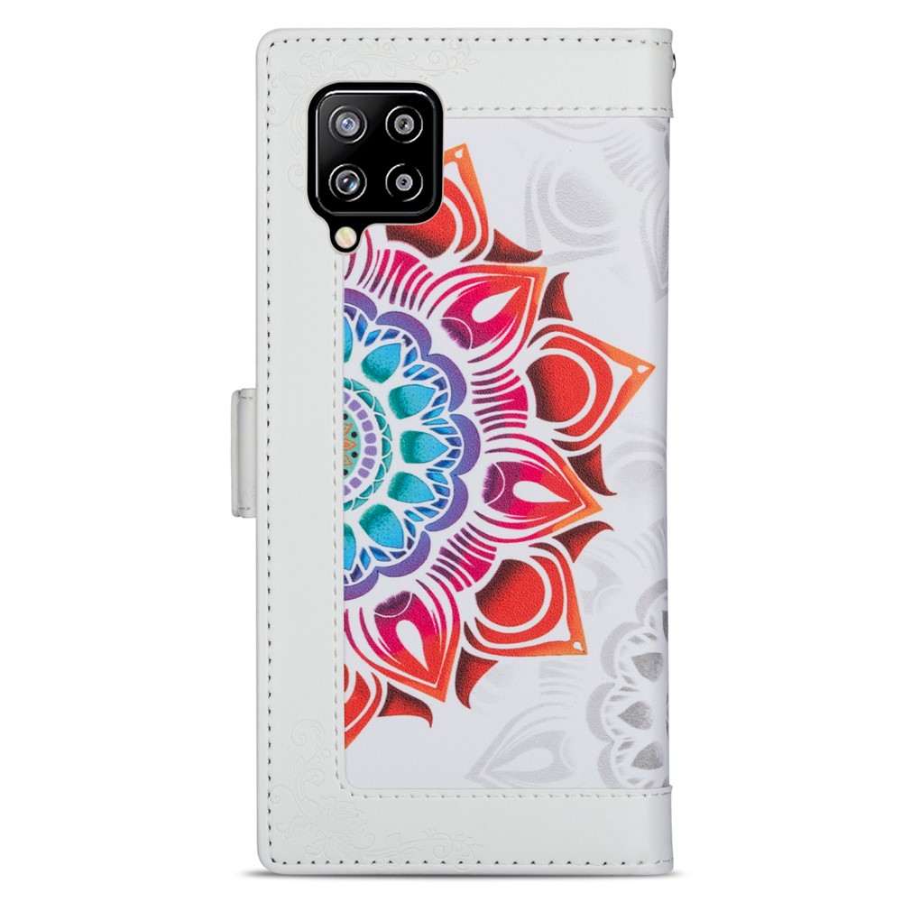 Flower Patterned PU Leather Wallet Stand Shell with Lanyard for Samsung Galaxy A42 5G - White-8
