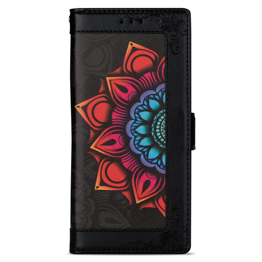 Drop-proof Flower Patterned PU Leather Wallet Stand Shell for Samsung Galaxy A12 - Black-2