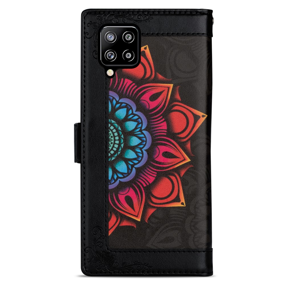 Drop-proof Flower Patterned PU Leather Wallet Stand Shell for Samsung Galaxy A12 - Black-3