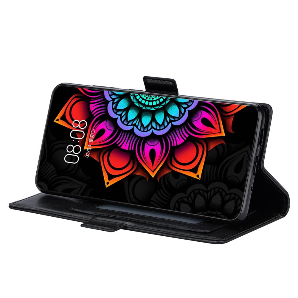 Drop-proof Flower Patterned PU Leather Wallet Stand Shell for Samsung Galaxy A12 - Black-5