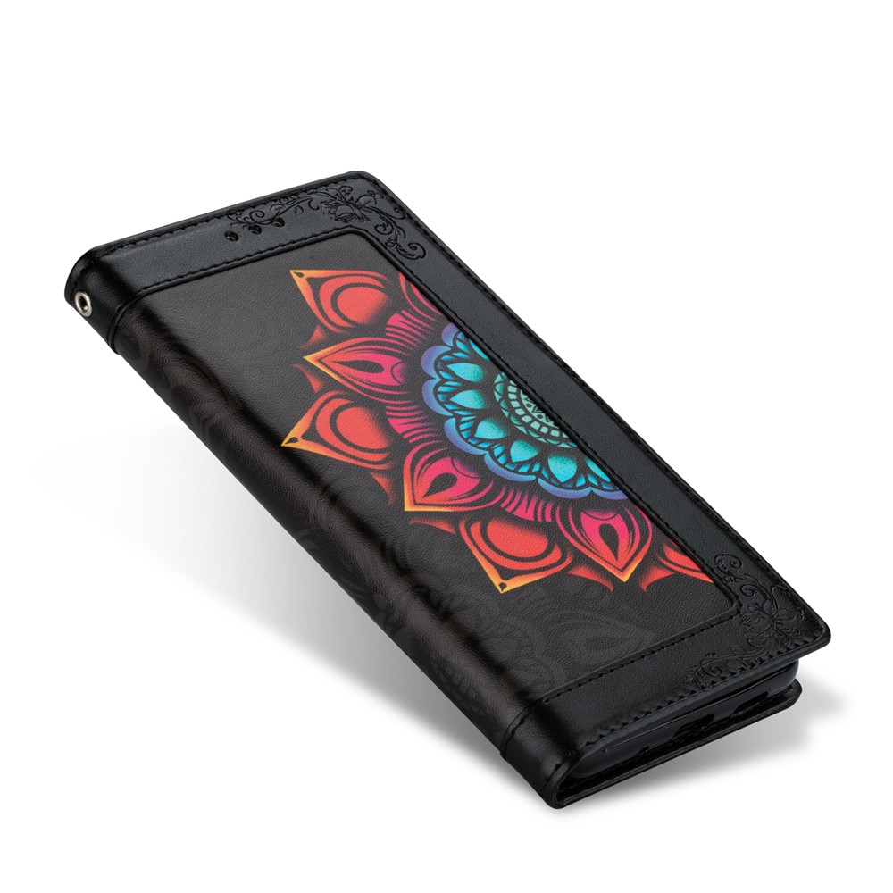 Drop-proof Flower Patterned PU Leather Wallet Stand Shell for Samsung Galaxy A12 - Black-6
