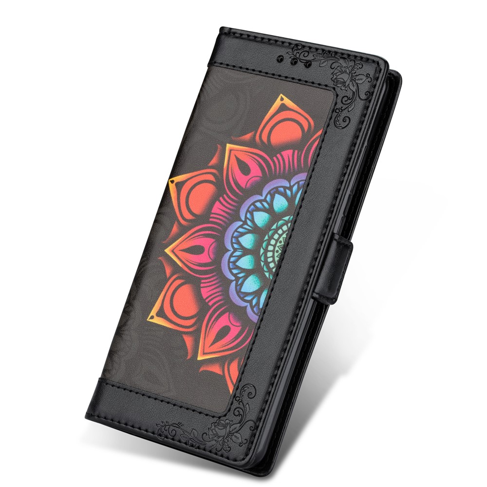 Drop-proof Flower Patterned PU Leather Wallet Stand Shell for Samsung Galaxy A12 - Black-7