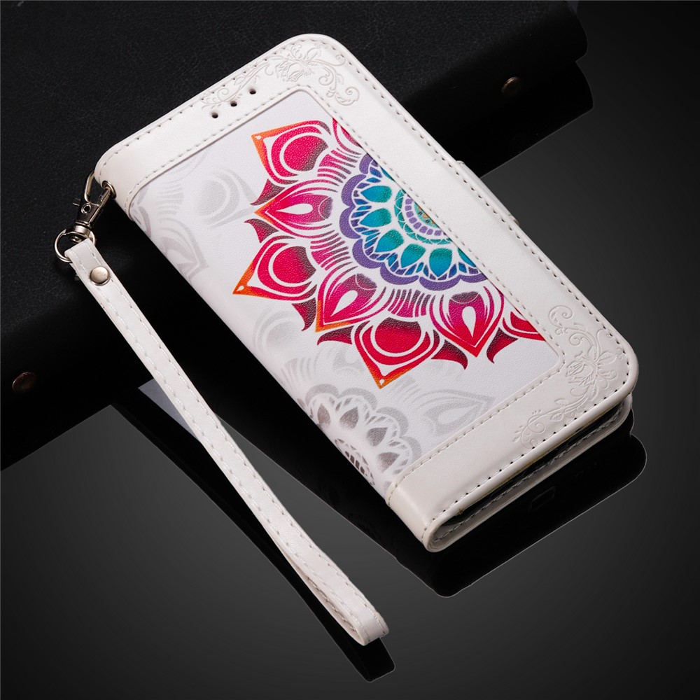 Flower Patterned PU Leather Wallet Stand Cell Phone Shell with Lanyard for Samsung Galaxy S21+ 5G - White-10