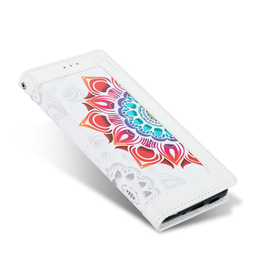 Flower Patterned PU Leather Wallet Stand Cell Phone Shell with Lanyard for Samsung Galaxy S21+ 5G - White-3
