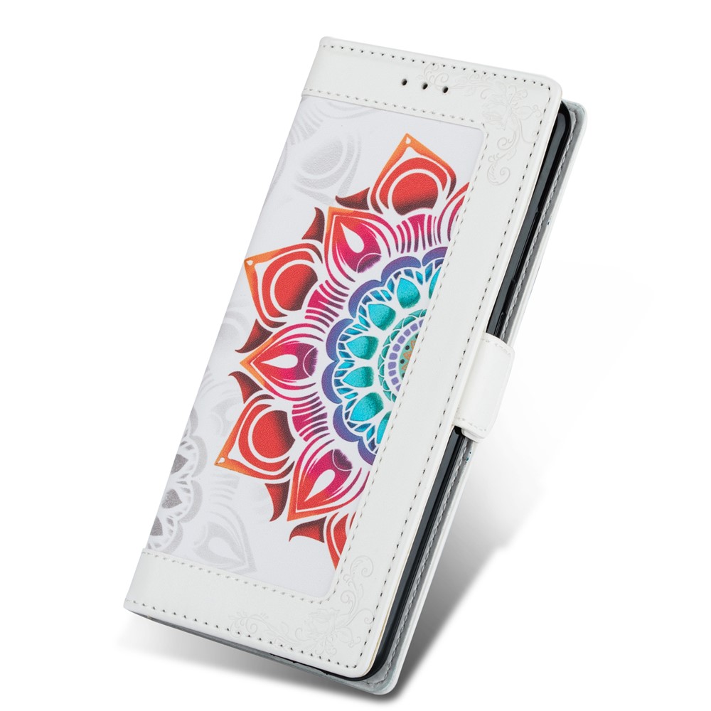 Flower Patterned PU Leather Wallet Stand Cell Phone Shell with Lanyard for Samsung Galaxy S21+ 5G - White-4