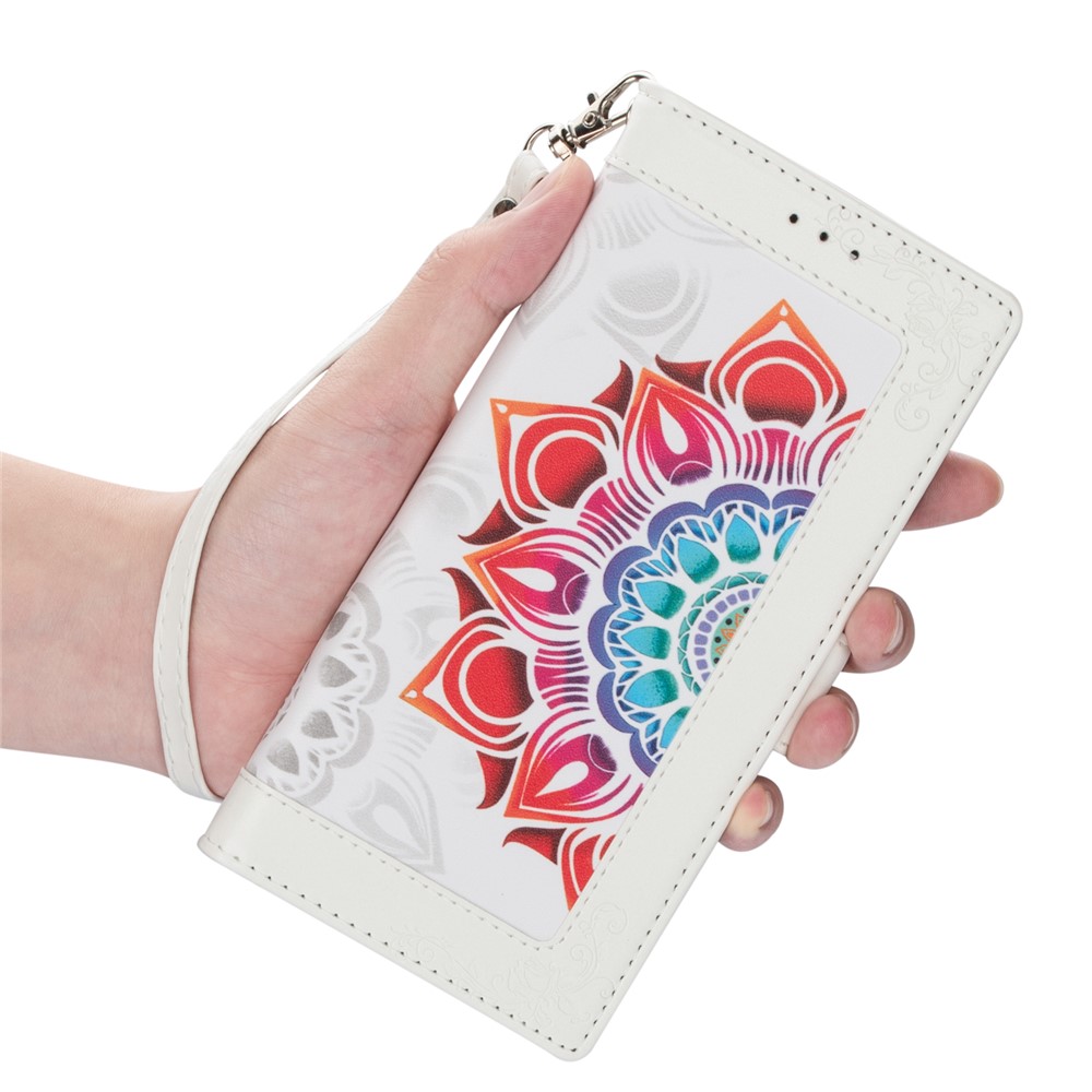 Flower Patterned PU Leather Wallet Stand Cell Phone Shell with Lanyard for Samsung Galaxy S21+ 5G - White-5
