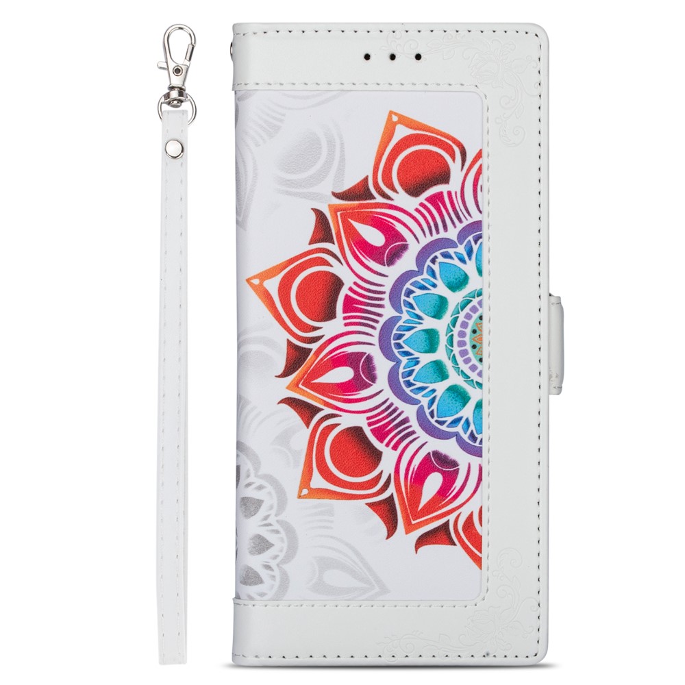 Flower Patterned PU Leather Wallet Stand Cell Phone Shell with Lanyard for Samsung Galaxy S21+ 5G - White-6