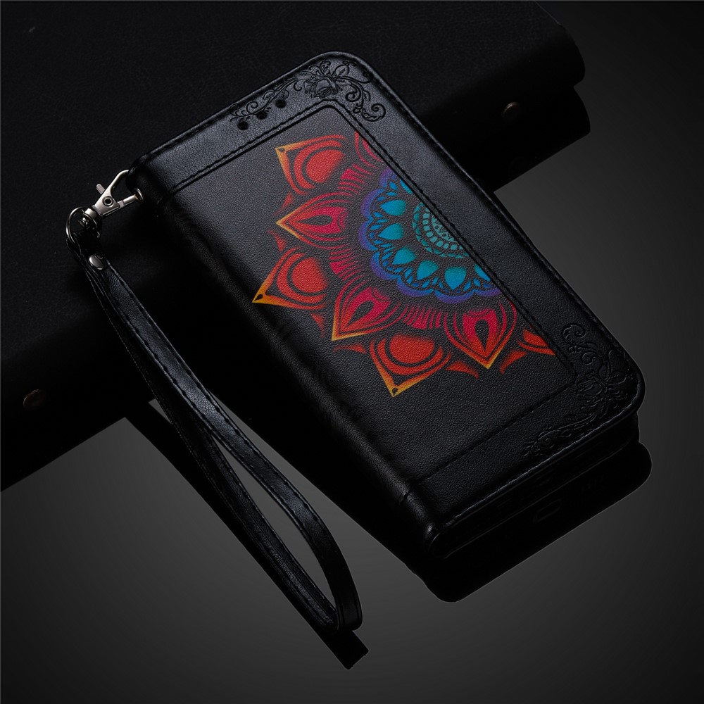 Flower Pattern Printing PU Leather + TPU Wallet Stand Shell for Samsung Galaxy S21 5G Cover - Black-10