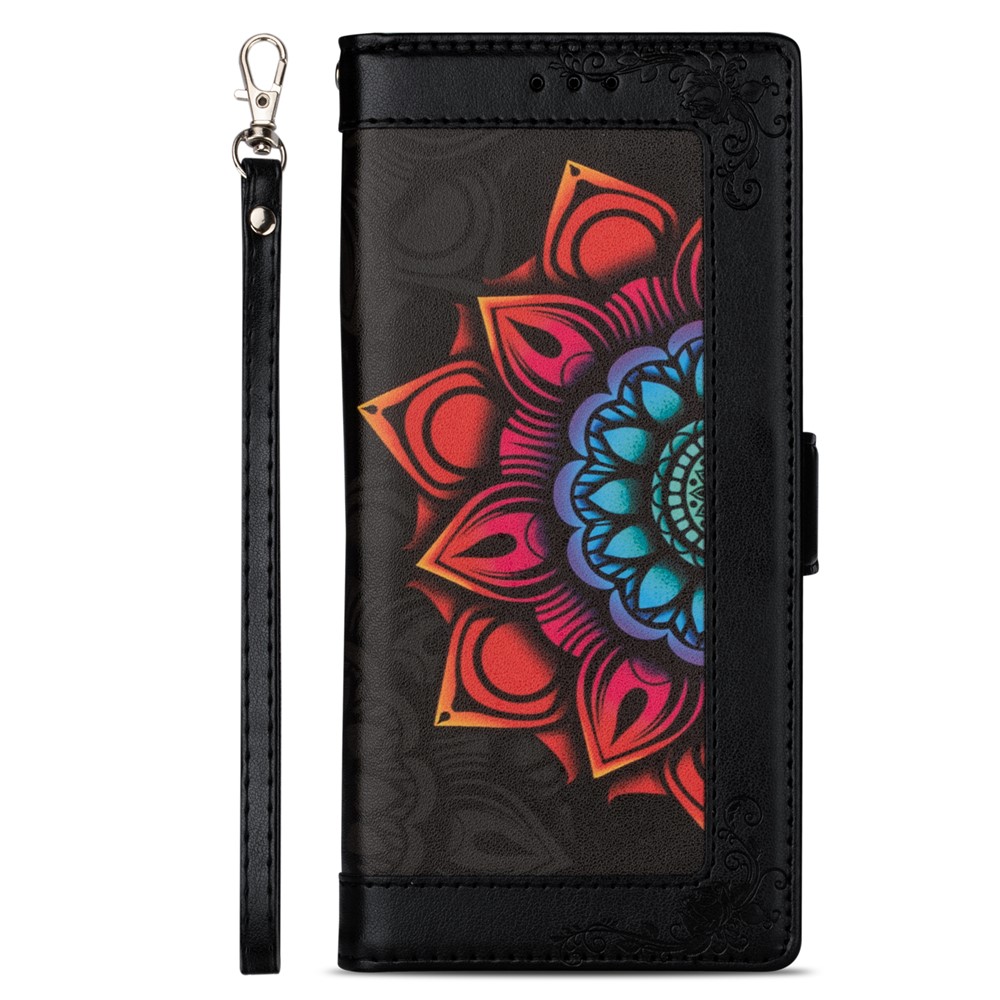 Flower Pattern Printing PU Leather + TPU Wallet Stand Shell for Samsung Galaxy S21 5G Cover - Black-4