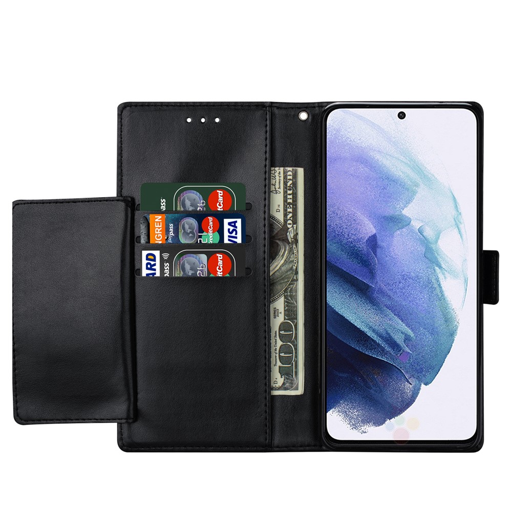 Flower Pattern Printing PU Leather + TPU Wallet Stand Shell for Samsung Galaxy S21 5G Cover - Black-9