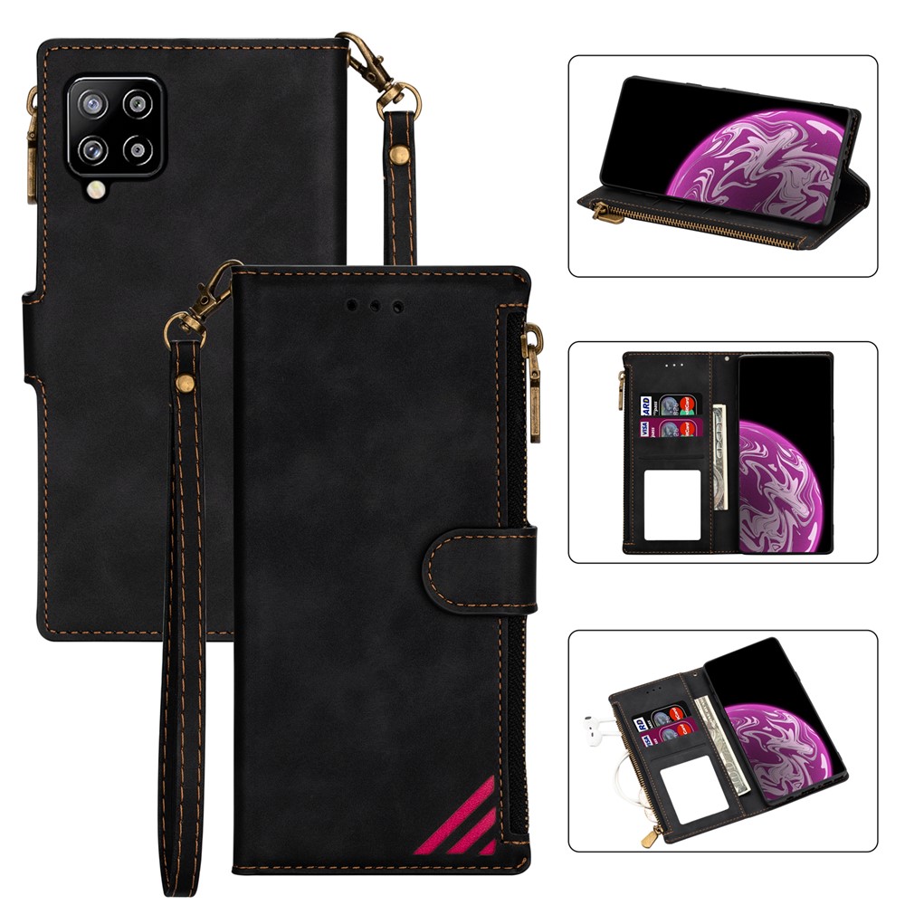Wallet Phone Case PU Leather Coated TPU Cover for Samsung Galaxy A12 - Black-1