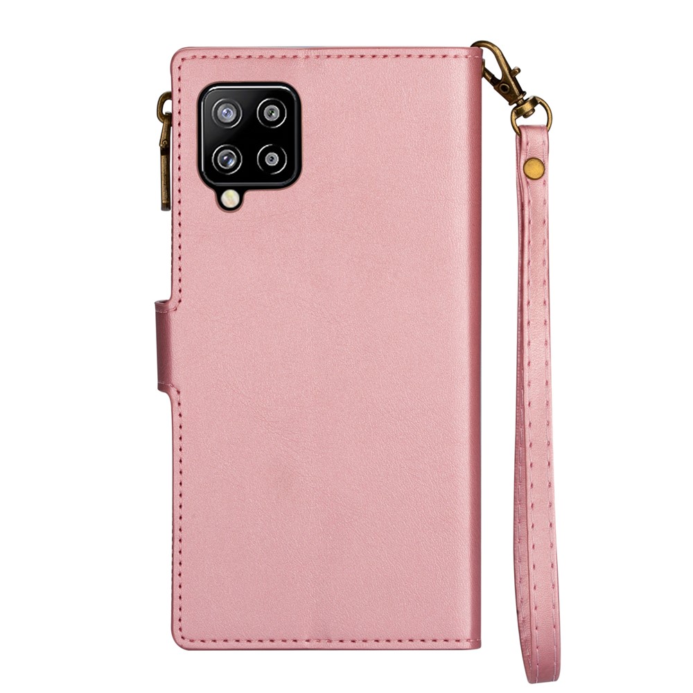 Wallet Phone Case PU Leather Coated TPU Cover for Samsung Galaxy A12 - Rose Gold-3